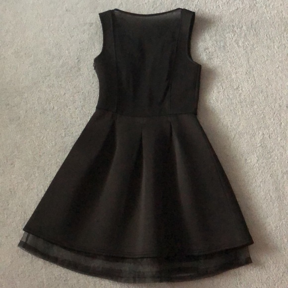 ASOS Structured Black Dress with Tulle UnderSkirt - Picture 3 of 5